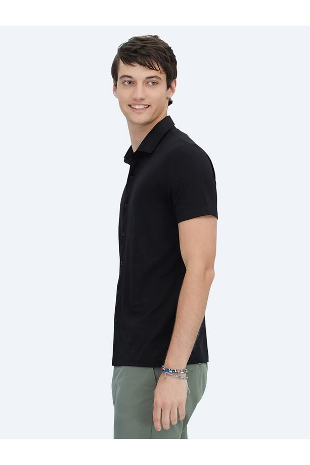 Siyah Düz Regular Fit Casual Gömlek - 3