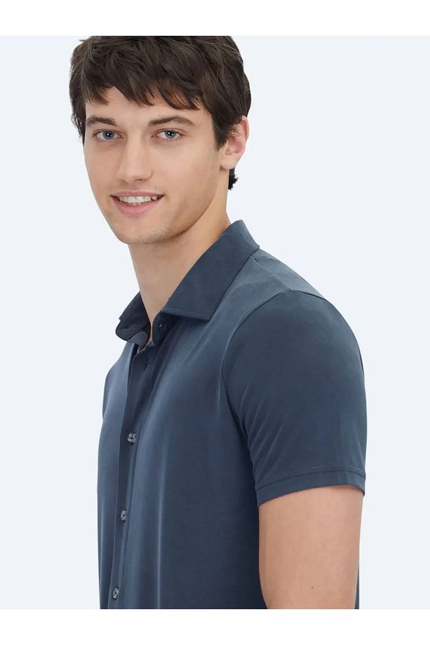 Antrasit Düz Regular Fit Casual Gömlek - 4