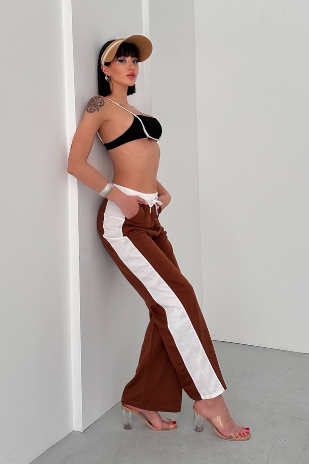 Mona Waist and Side Contrast Block Panels, Comfortable Pants with Elastic Waist