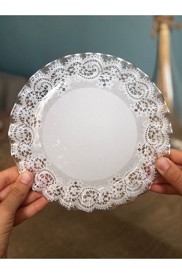 Gümüş Dantel Desenli Kıvrımlı Tatlı Tabağı 6 Adet - 2
