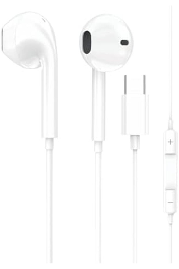 سماعات أذن سلكية بمنفذ USB-C مع ميكروفون مدمج وتحكم في مستوى الصوت