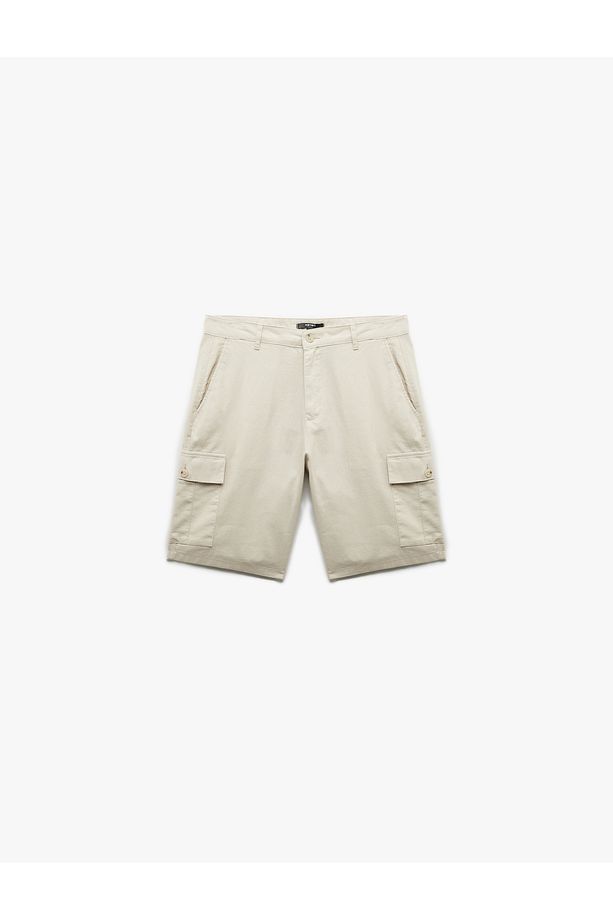 Keten Pamuk Karışımlı Regular Fit Kargo Cepli Bermuda Yazlık Şort - 3