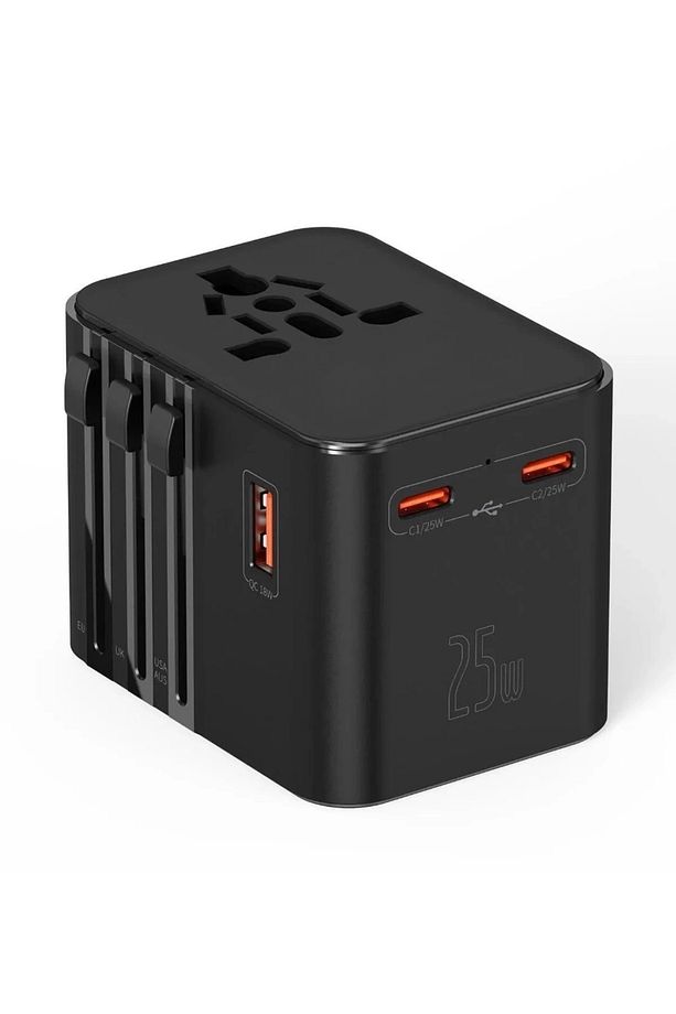 25w Evrensel Seyahat Adaptörü, Eu/us/uk/au Priz Dönüştürücü, 1x Usb, 2x Type-c Hızlı Şarj - 1