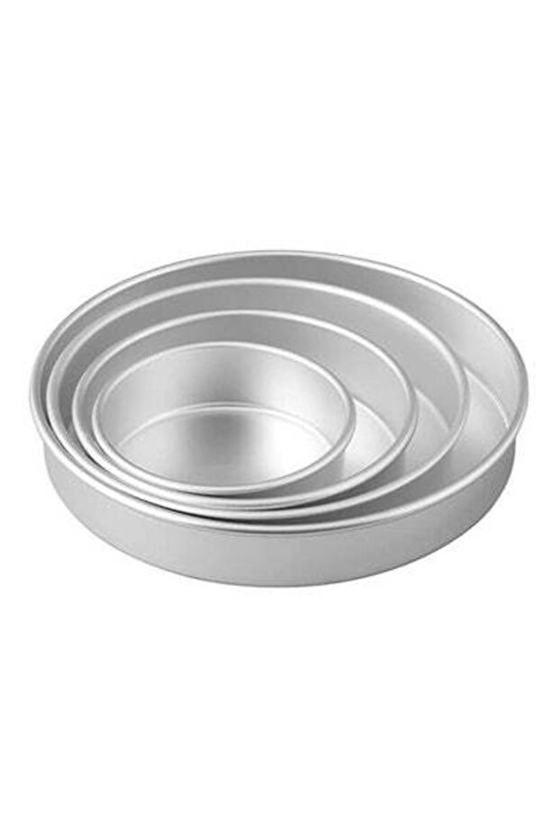 طقم قوالب خبز دائرية فضية مكون من 4 قطع - 1