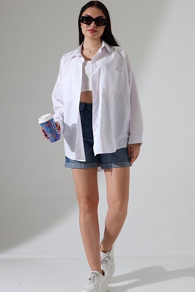 Oversize Poplin Fabric Women's Tunic Shirt