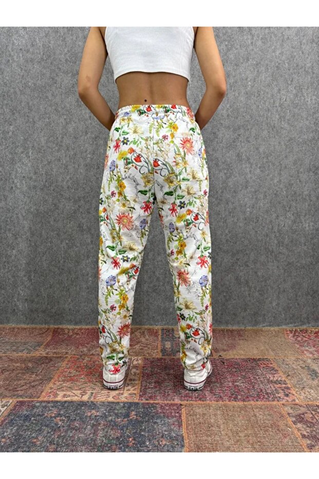 Elastic Waist Pipe Leg Patterned Trousers - 3