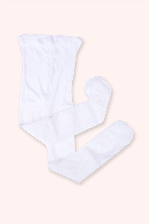 Baby Girl Glitter Detailed White Pantyhose