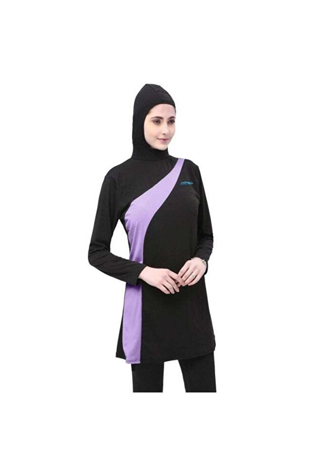 طقم ملابس السباحة بوركيني كلاسيكي من سويم لايف، أسود/أرجواني