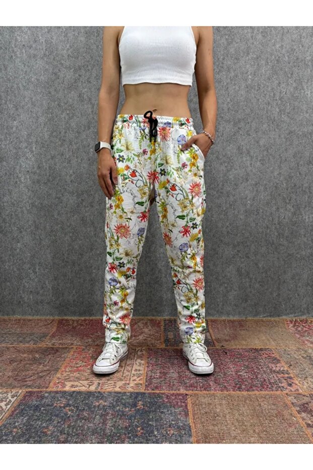 Elastic Waist Pipe Leg Patterned Trousers - 1