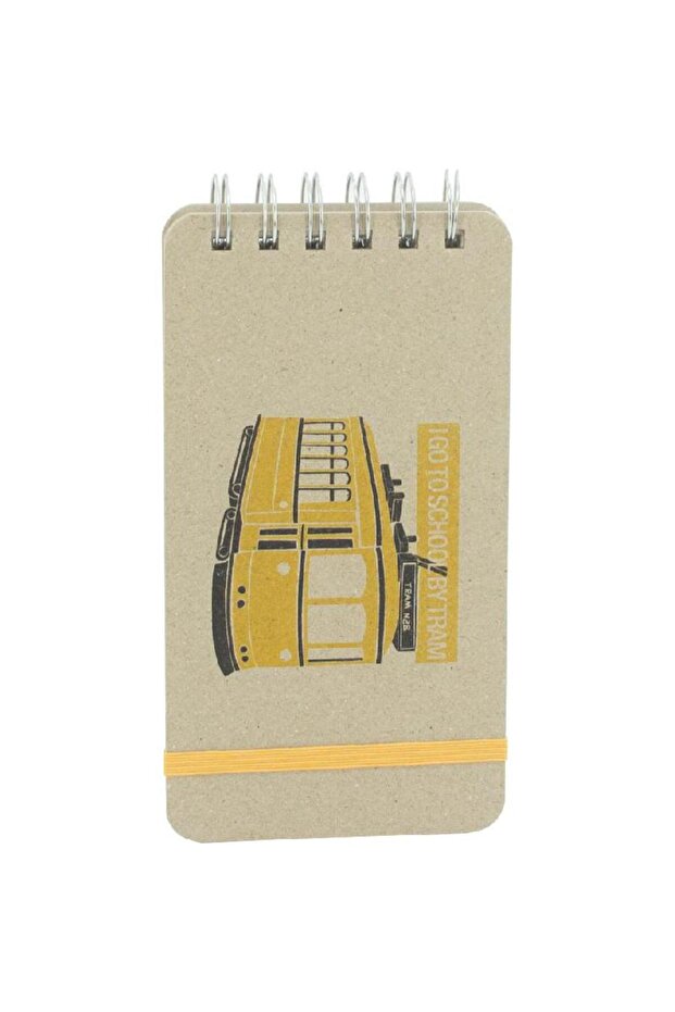 Memo Notebook – "I Go To School By Tram", 3.7" x 6.8", 160 Pages, Beige/Yellow - 1