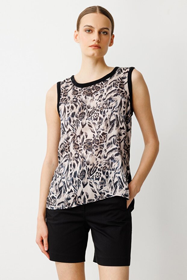 بلوزة بدون أكمام بنقشة الفهد من الأمام - 1