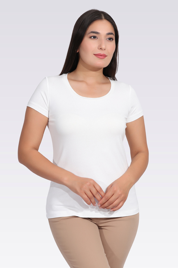 10976 Ecru Crew Neck Short Sleeve Tshirt