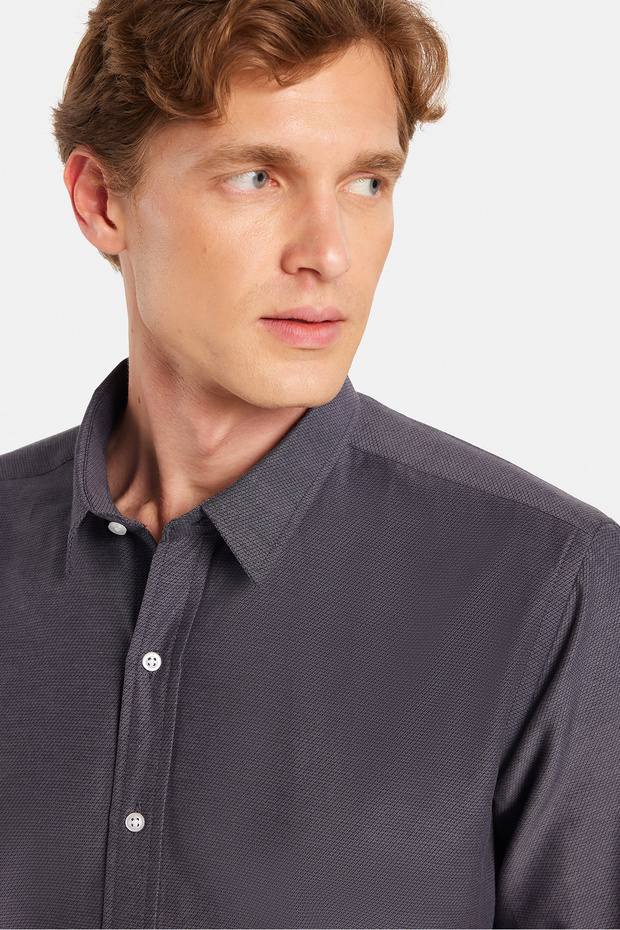 Modern Slim Fit Long Sleeve Cotton Easy-Iron Dobby Men's Smoked Shirt