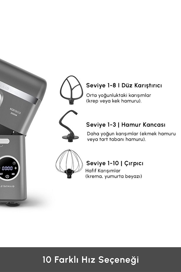 Mastermaid Chef Ultra D2000W Dijital Ekranlı Hamur Yoğurma Makinesi Galaxy Grey 7L - 9