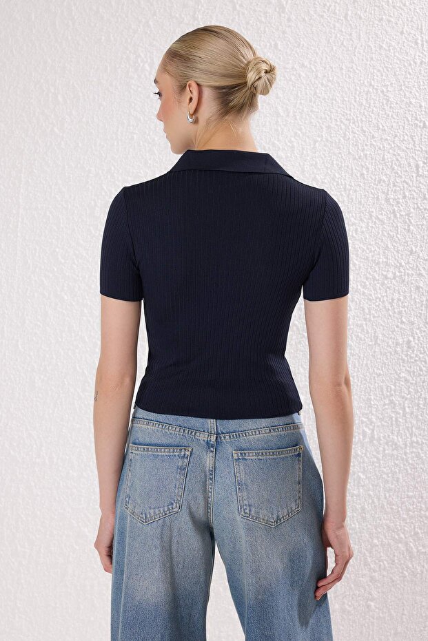 Lacivert-Yeşil Basic Polo Yaka İkili Paket Triko İnce Bluz TWOSS25BZ00503 - 6