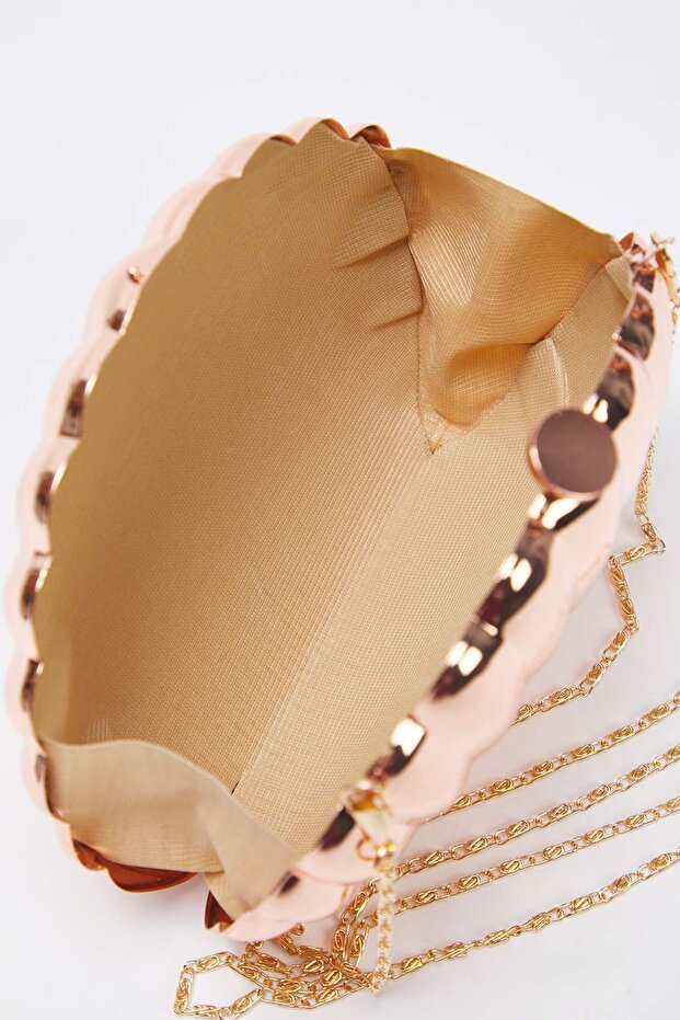 Metalik Bakır Deniz Kabuğu Abiye Kadın Şık Mini Boy Clutch El Çantası TAKSS25OC00063 - 5