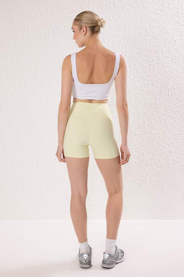 Sarı Toparlayıcı Örme Spor Şort/Kısa Tayt TWOSS21SR0545 - 4