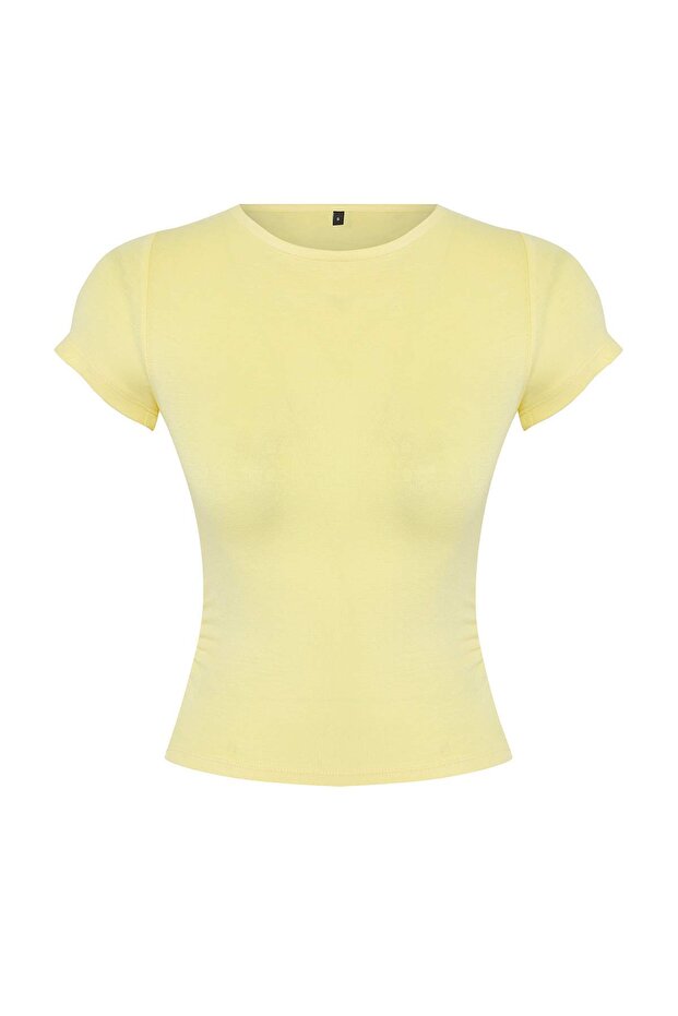 Açık Sarı Büzgü/Drape Detaylı Fitted Örme Bluz TWOSS25BZ00505 - 5