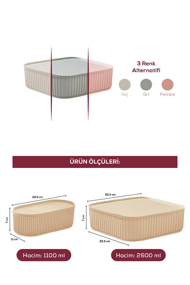 4'lü Elastik Bantlı İstiflenebilir Pratik Saklama Kabı Seti 2x(1100 ml) 2x(2600 ml) Bej - 5