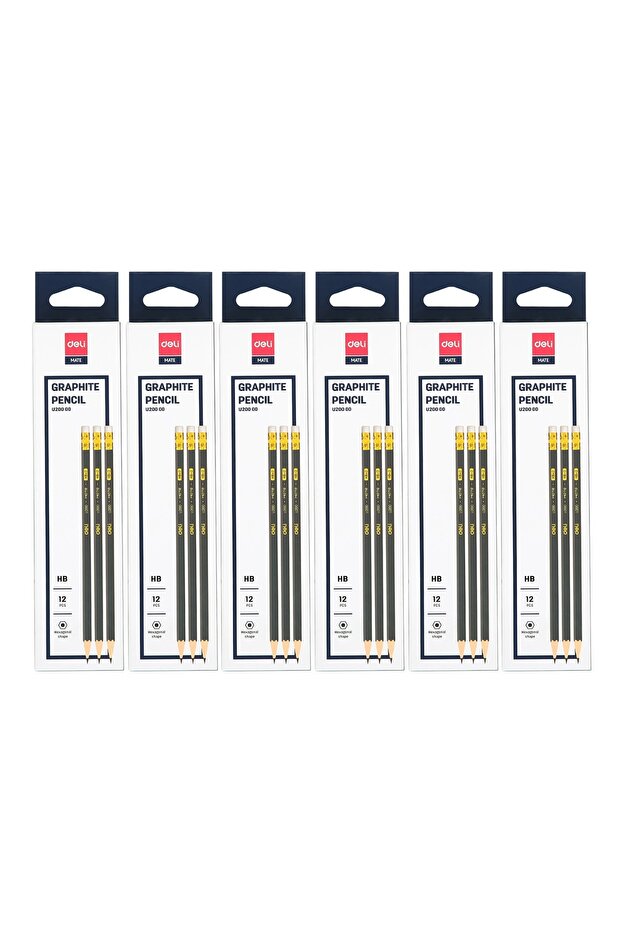 Hb Graphite Pencils 6 Boxes – 12 Pcs / Box Premium Writing Pencils With Eraser Tips.