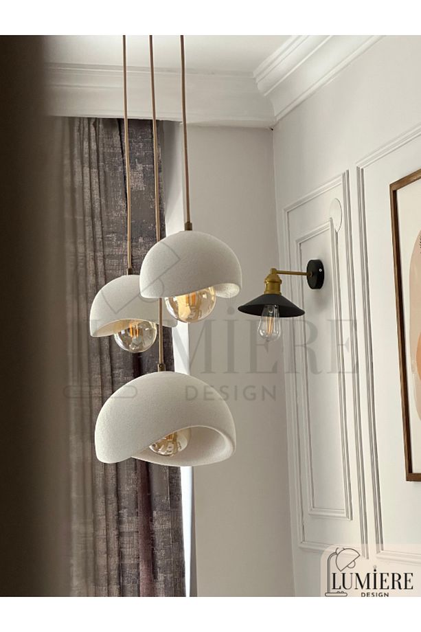 Beton Görünümlü İskandinav Bohem 3’lü Sarkıt Avize - Yemek Masası Salon Avize + Ampul Dahil - 6