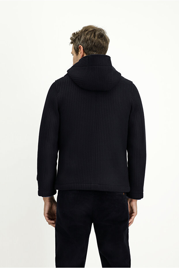 Yünlü Kapüşonlu Örme Mont - 5