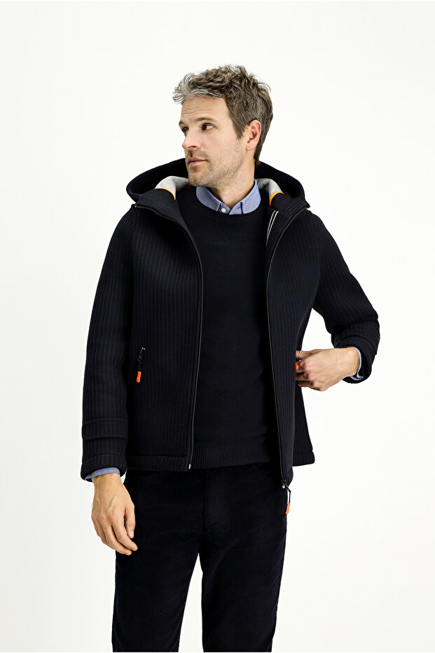 Yünlü Kapüşonlu Örme Mont - 3