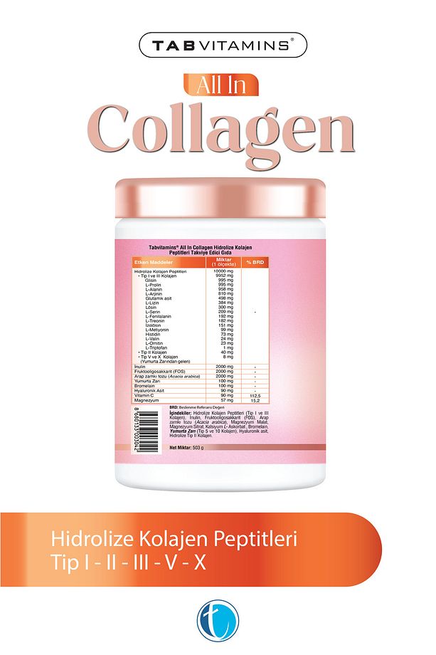 All in Collagen 30 Servis Aromasız Hidrolize Kolajen Peptitleri Tip 1 Tip 2 Tip 3 Tip 5 Tip 10 - 2