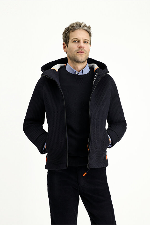 Yünlü Kapüşonlu Örme Mont - 4