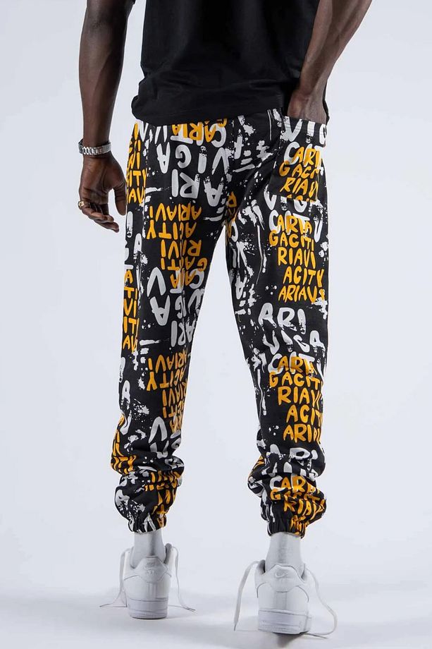 Erkek Baskılı Günlük Esnek Sarı Jogger Pantolon - 3