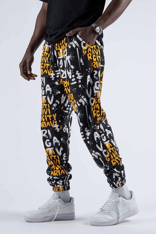 Erkek Baskılı Günlük Esnek Sarı Jogger Pantolon - 1