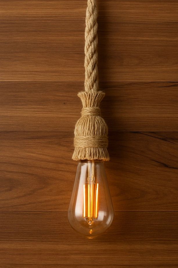 Jüt Halat Sarkıt Avize Kablolu Halatlı Rustik Lamba (100 Cm) - 4