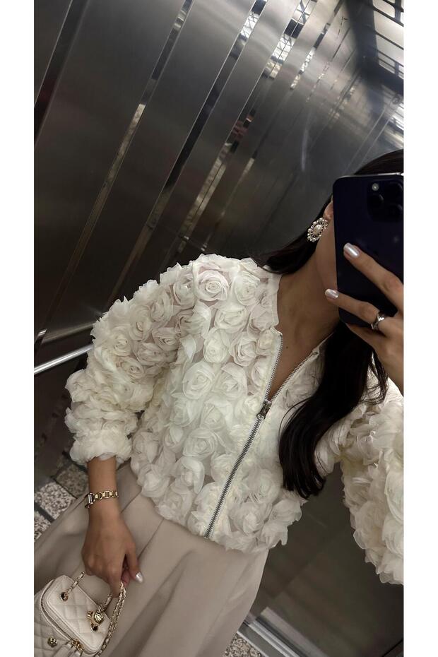 3 Boyutlu Krem Ceket - 4