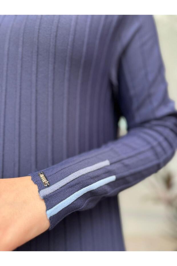 Fitilli Triko Kadın Elbise Indigo - 4