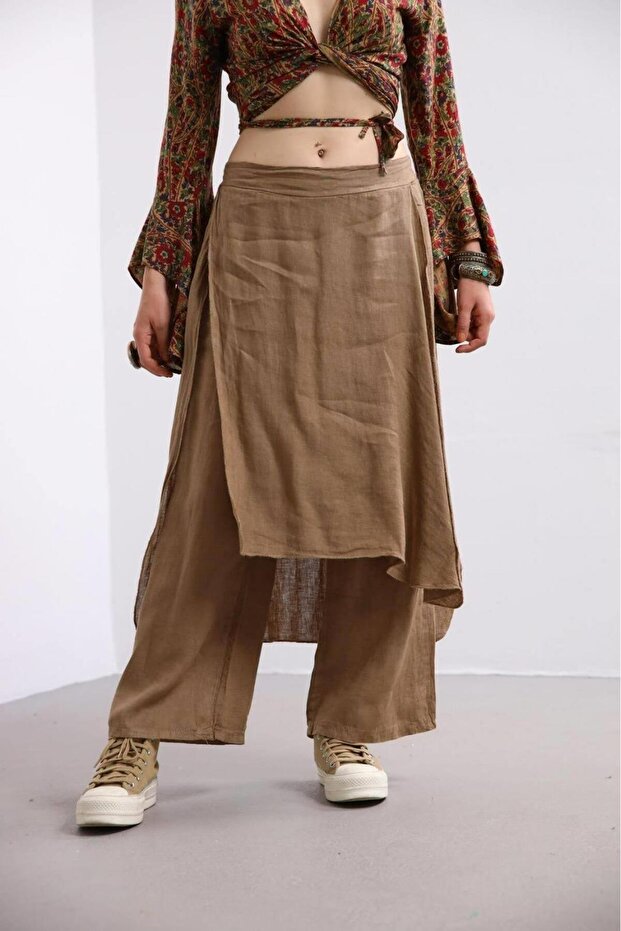 ITALIAN RAW LINEN TROUSERS SKIRT
