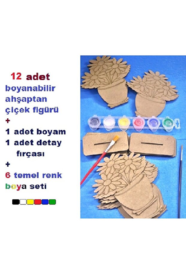 12 li ahşap boyama seti saksıda çiçekler - 1