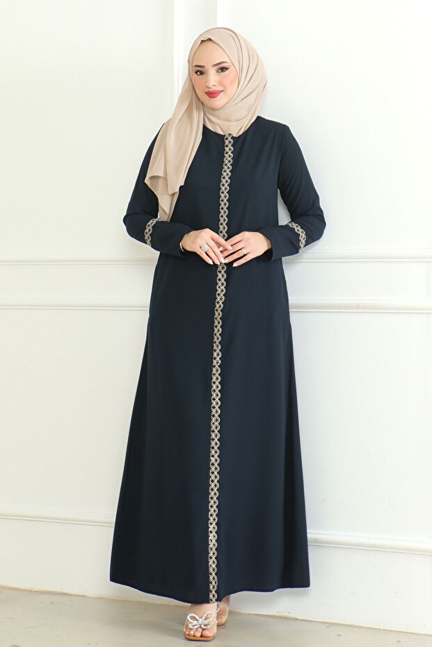 Embroidered Zippered Ferace Crepe Fabric Ferace