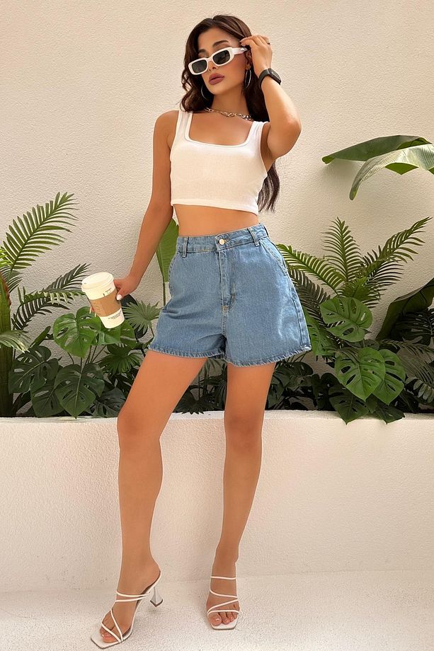 Kadın Regular Denim Mini Şort - 2