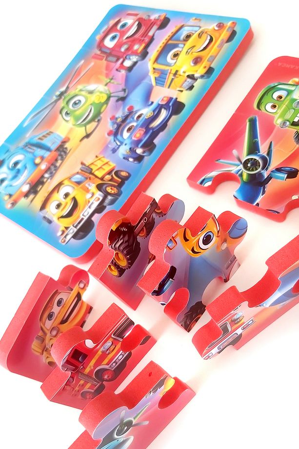 12 Parça Kalın Çocuk Puzzle Yapboz 4 Adet Taşıtlar Çiftlik Hayvanları - 5
