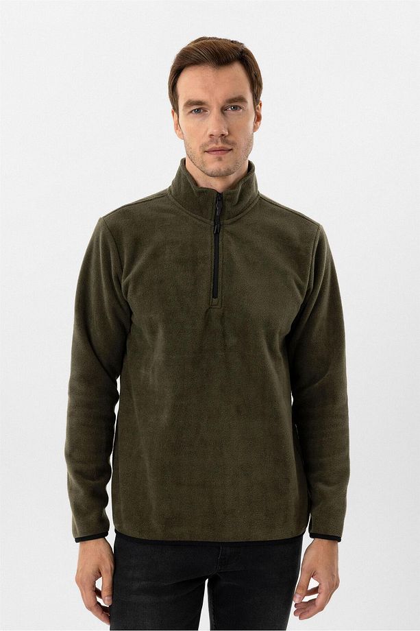 Sivri Yaka Regular Kalıp Düz Sweatshirt - 1