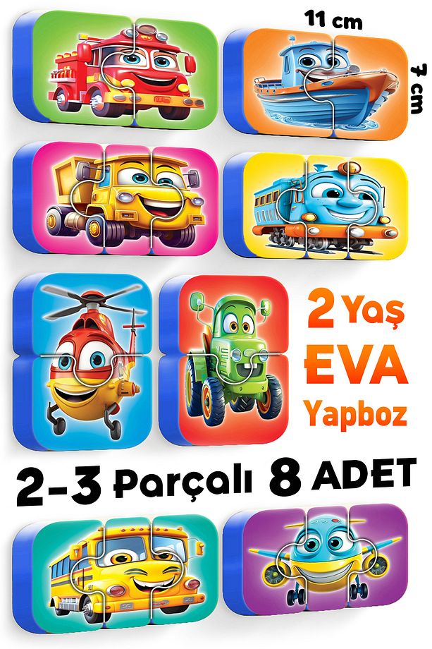2-3 Parçalı 40 Adet Kalın Bebek Yapbozu Karışık 5'li Set - 7