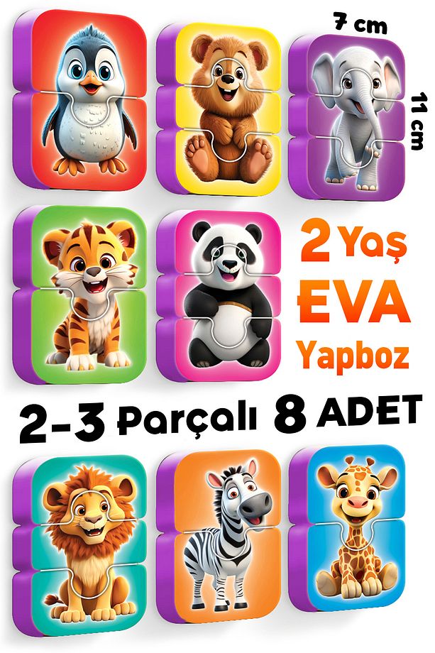 2-3 Parçalı 40 Adet Kalın Bebek Yapbozu Karışık 5'li Set - 5