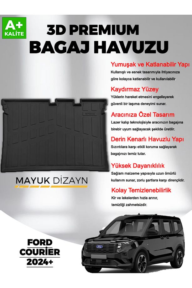 Ford Courier 2024 Sonrası MYK 3D Premium Yumuşak Bagaj Havuzu - 1