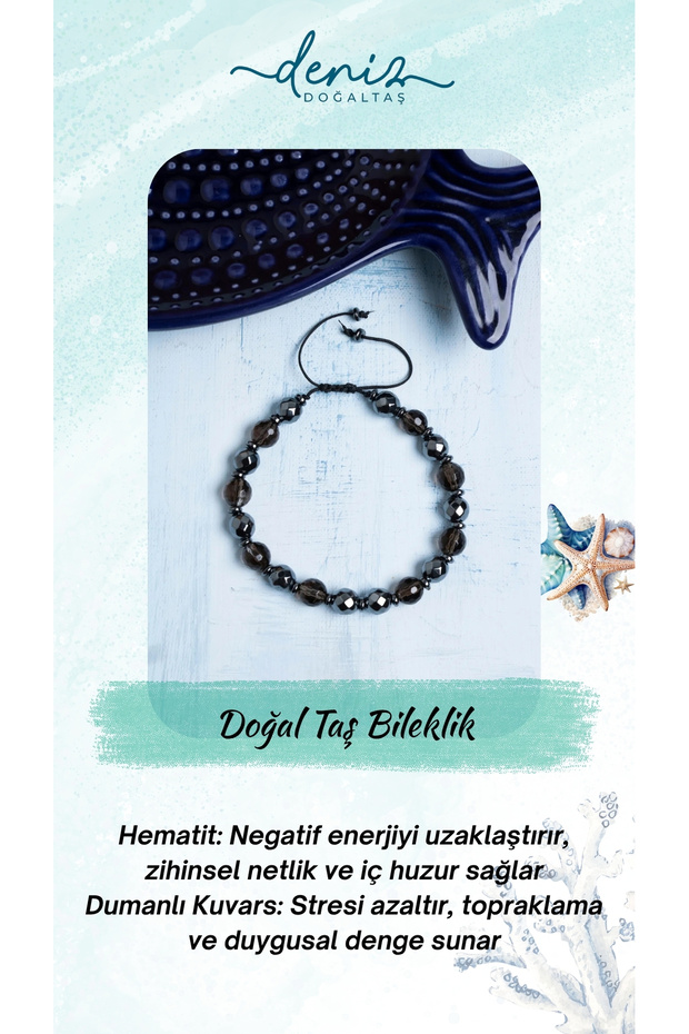 Certified Hematite and Smoky Quartz Natural Stone Bracelet