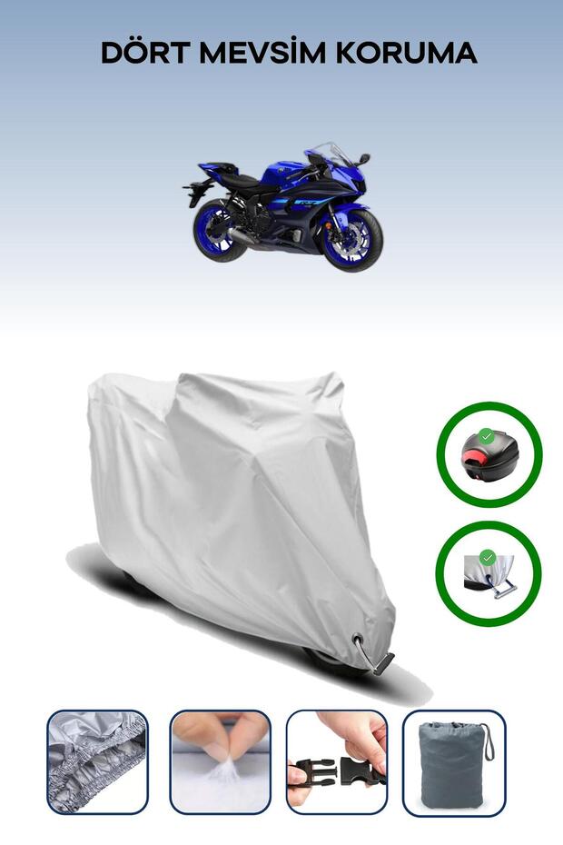 Rear Bag and Lock Compatible Grey Motorcycle Tarpaulin for Yamaha R7, Secure
