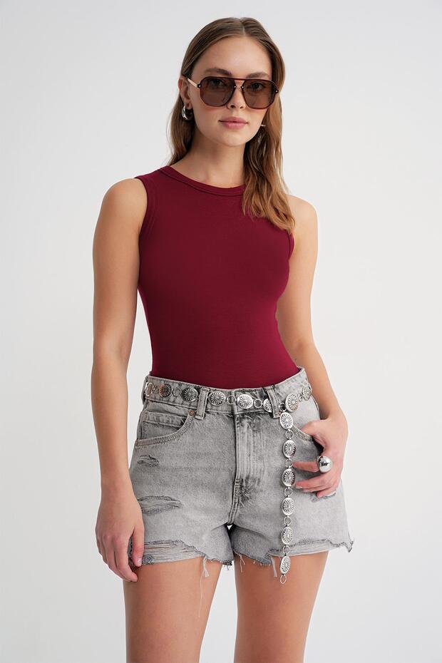 2012 Kadın Slim Fit Basic Atlet Bordo - 1