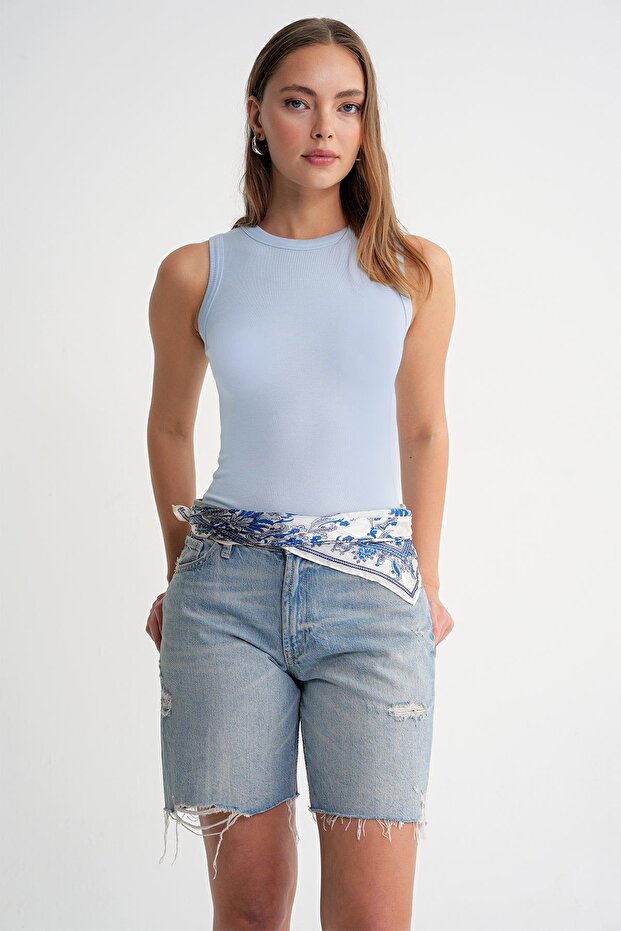 2012 Kadın Slim Fit Basic Atlet Bebe Mavi - 1