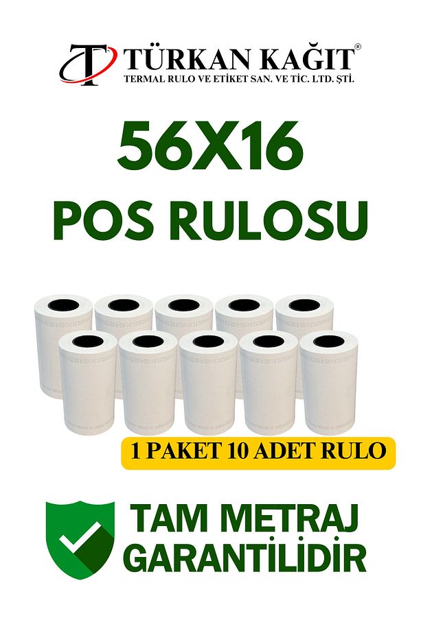 56x16 Termal Rulo - Yazarkasa Pos Rulosu 1 Paket 10 Adet - 1