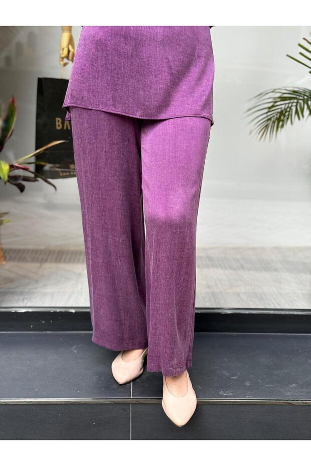 Basic İpek Kadın Pantolon Mor - 1