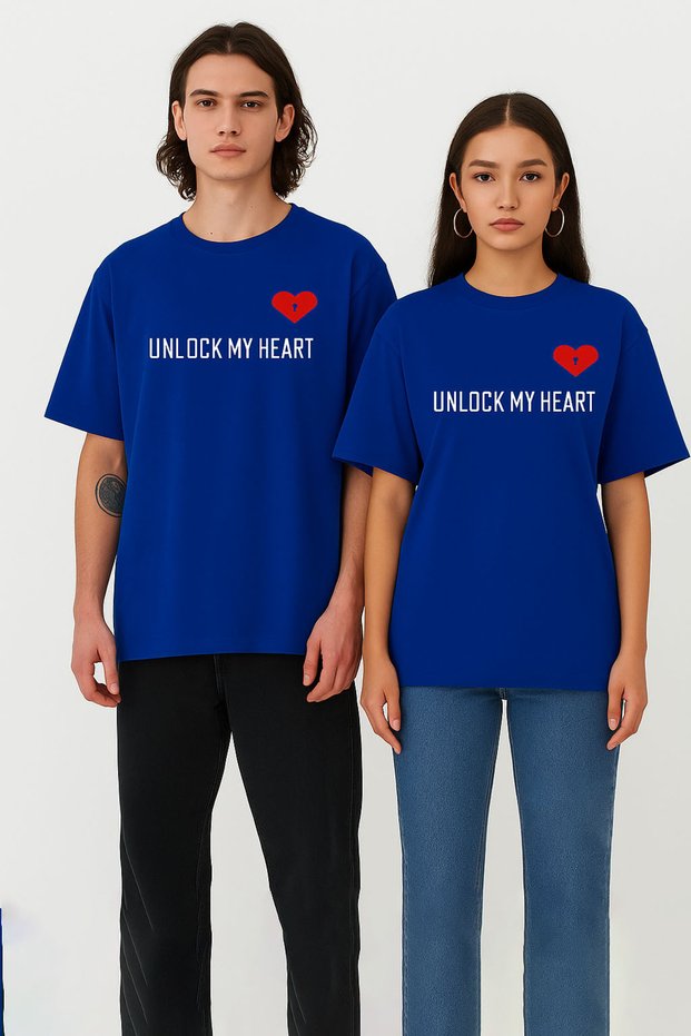 Unisex Women's and Men's the Key to Couple Lover T-Shirt Set of 2 Navy Blue